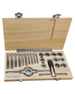 22 PIECE 1/4-1/2" HIGH SPEED STEEL TAP & DIE SET IN WOOD CASE (1011-0007)