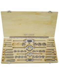 44 PIECE M2-M18 HIGH SPEED STEEL TAP & DIE SET IN WOOD CASE (1011-0009)