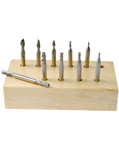 10 PIECE 2 & 4 FLUTE MINI HIGH SPEED STEEL DOUBLE END MILL SET (8000-0025)