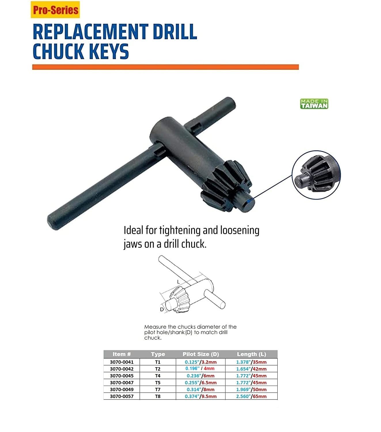 thumbnail image 2 of 4-Size Drill Chuck Key Combination Wrench - Fits 3/8, 1/2, 5/8, 3/4 Chucks 2 of 6